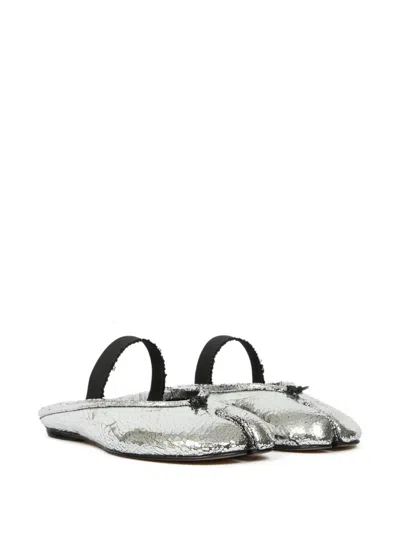 Maison Margiela Leather Tabi Mule With Broken Mirror Effect In Silver