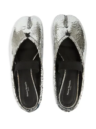Maison Margiela Leather Tabi Mule With Broken Mirror Effect In Silver