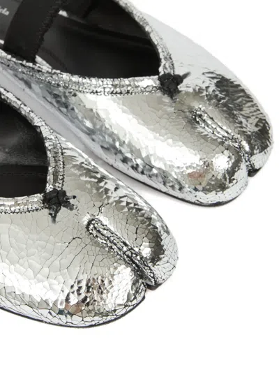 Maison Margiela Leather Tabi Mule With Broken Mirror Effect In Silver