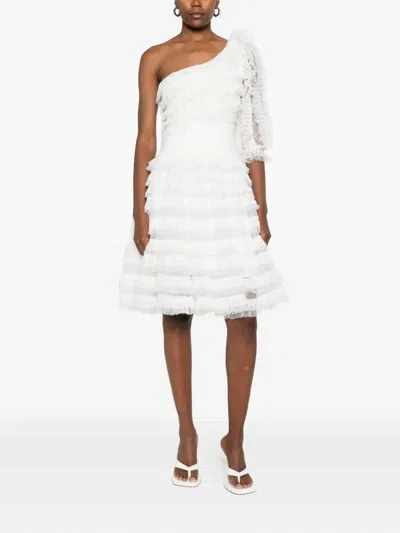 Gemy Maalouf Ruffled One-shoulder Dress In White