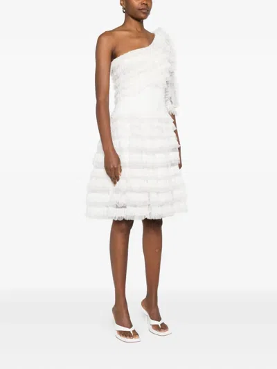 Gemy Maalouf Ruffled One-shoulder Dress In White