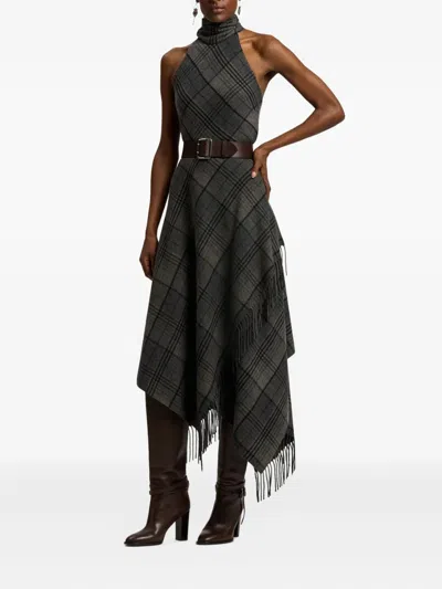 Ralph Lauren Chilton Fringed Scarf-detailed Checked Wool Turtleneck Tank In Multi