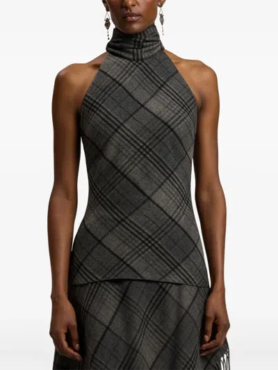 Ralph Lauren Chilton Fringed Scarf-detailed Checked Wool Turtleneck Tank In Multi