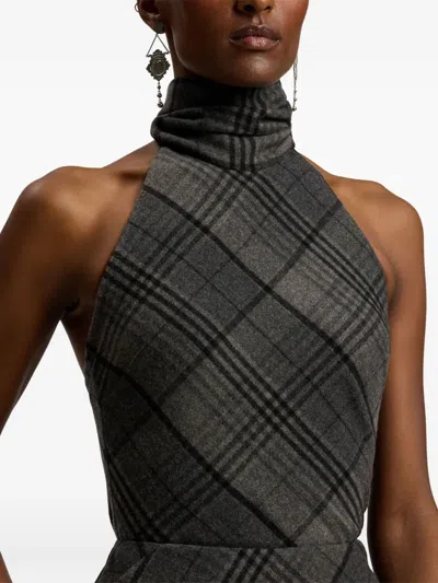 Ralph Lauren Chilton Fringed Scarf-detailed Checked Wool Turtleneck Tank In Multi