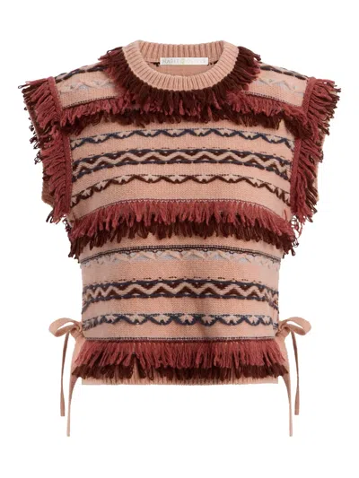 Marie Oliver Desmond Fringe Trim Sleeveless Sweater In Brown