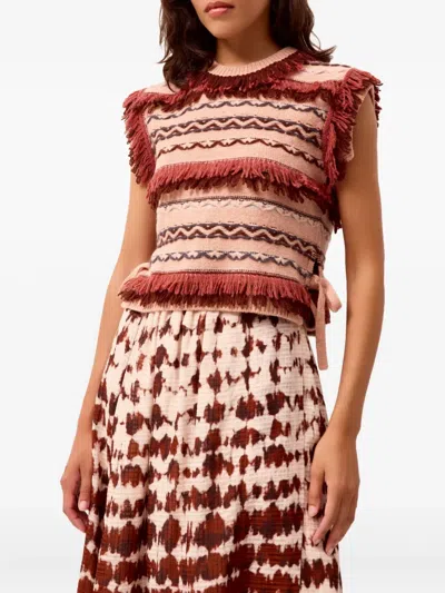 Marie Oliver Desmond Fringe Trim Sleeveless Sweater In Brown