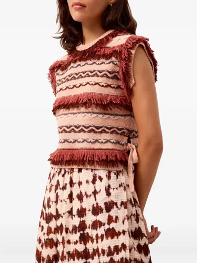 Marie Oliver Desmond Fringe Trim Sleeveless Sweater In Brown