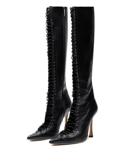Blumarine Lace-up Pointed-toe Boots In Black