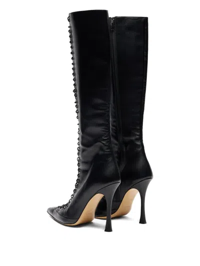 Blumarine Lace-up Pointed-toe Boots In Black