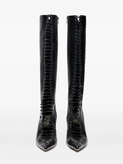 Blumarine Lace-up Pointed-toe Boots In Black