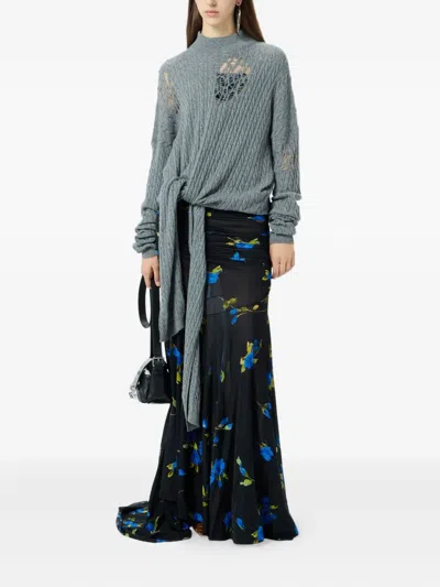 Blumarine Cable-knit Distressed Sweater In Gray