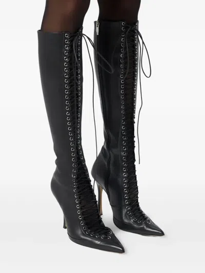 Blumarine Lace-up Pointed-toe Boots In Black
