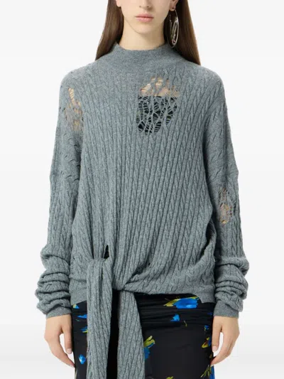 Blumarine Cable-knit Distressed Sweater In Gray