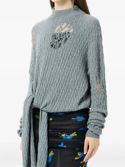 Blumarine Cable-knit Distressed Sweater In Gray