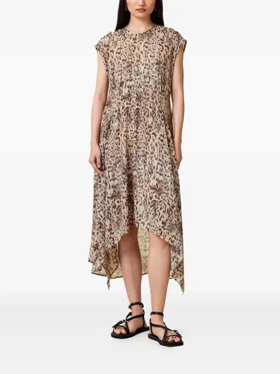 Allsaints Arwen Leopard Print Dress In Evia Sand White