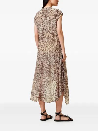 Allsaints Arwen Leopard Print Dress In Evia Sand White