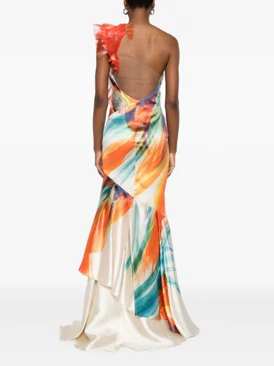 Gemy Maalouf Ruffled Abstract-print Maxi Dress In Multi