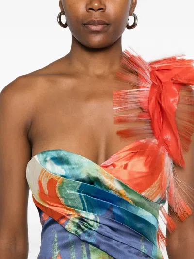 Gemy Maalouf Ruffled Abstract-print Maxi Dress In Multi