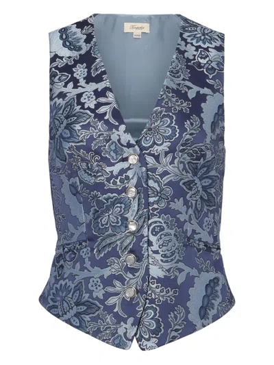 花卉印花搭扣西式马甲