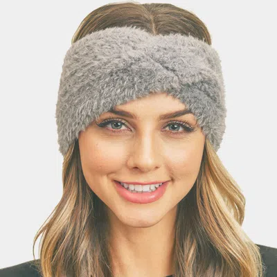 Fashnzfab Fuzzy Twisted Headband In Gray