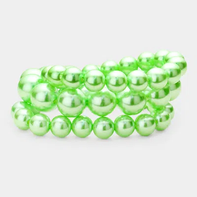 Fashnzfab 3pcs - Stackable Pearl Stretch Bracelets In Green