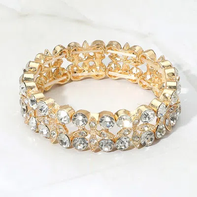 Fashnzfab Round Stone Bezel Flower Stone Cluster Stretch Evening Bracelet Clear, Gold In Multi