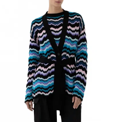 Missoni Textured Cardigan In Multicolor On Blue Base In Multi