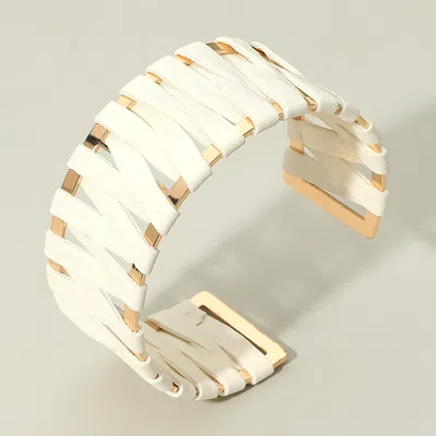 Fashnzfab Woven Faux Leather Wrapped Cuff Bracelet Ivory In Multi