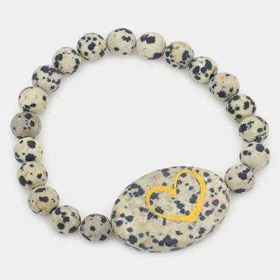 Fashnzfab Heart Pointed Semi Precious Stone Stretch Bracelet Black, Neutral In Multi