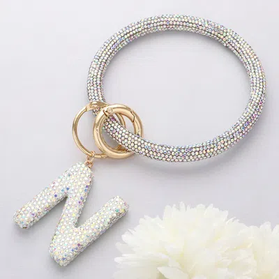 Fashnzfab -n- Bling Studded Initial Monogram Charm Bracelet Keychain Ab In Multi