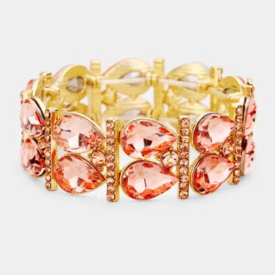 Fashnzfab Crystal Teardrop Rhinestone Pave Stretch Evening Bracelet Gold, Peach In Multi