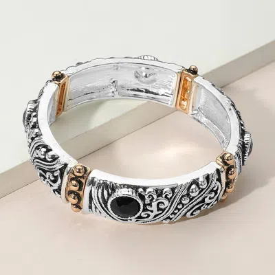 Fashnzfab Two Tone Antique Metal Stone Boho Stretch Bracelet Black, Two Tone In Multi