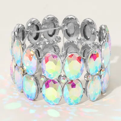 Fashnzfab Glass Crystal Oval Stone Cluster Stretch Bracelet Ab, Silver In Multi