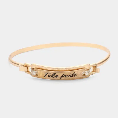 Fashnzfab Take Pride Message Bar Hook Bracelet Matte Gold In Multi