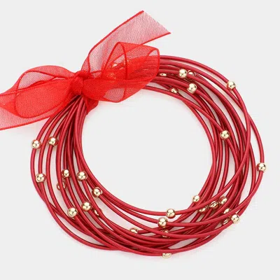 Fashnzfab 12pcs - Metal Ball Pointed Guitar String Stackable Stretch Bracelets In Red