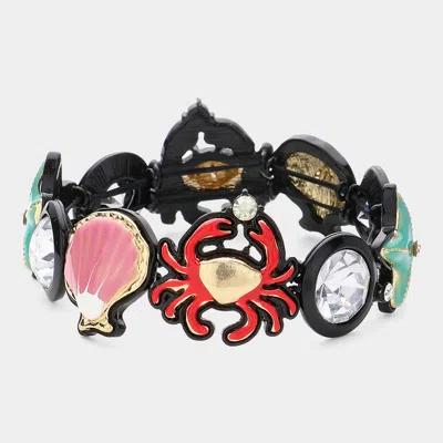 Fashnzfab Enamel Stone Pointed Crab Shell Starfish Link Stretch Bracelet Gold, Multi In Multi