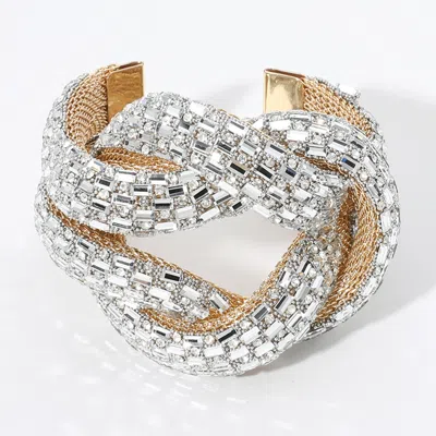 Fashnzfab Emerald Cut Stone Embellished Knot Cuff Bracelet Clear, Gold In Multi