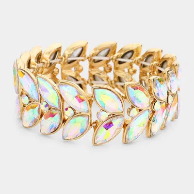 Fashnzfab Marquise Crystal Rhinestone Laurel Stretch Evening Bracelet Ab, Gold In Multi