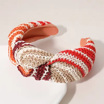 Fashnzfab Raffia Knot Headband In Red