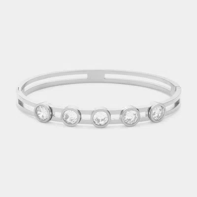 Fashnzfab Round Stone Pointed Stainless Steel Bracelet Rhodium In Multi