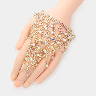 Fashnzfab Round Stone Pointed Hand Chain Evening Bracelet Ab, Gold In Multi