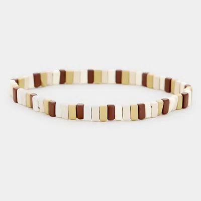 Fashnzfab Color Block Lego Stretch Bracelet Brown, Gold In Multi