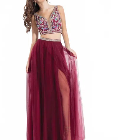 Rachel Allan Two-piece Sequin Tulle Evening Gown In Marsala In Pink