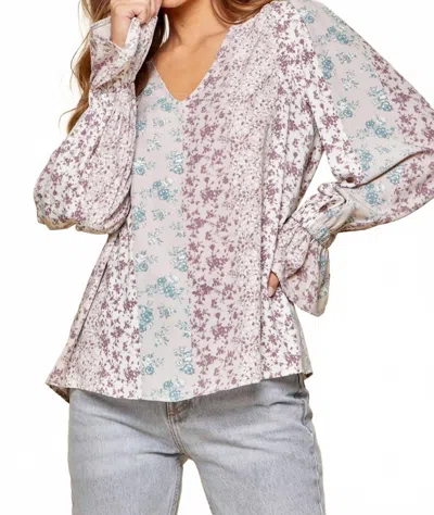 Andree By Unit Floral Ruffle Sleeve Blouse In Lavender/grey In Multi