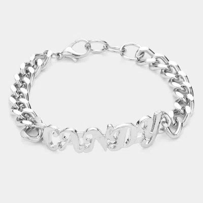 Fashnzfab Candy Nameplate Link Bracelet Rhodium In Multi