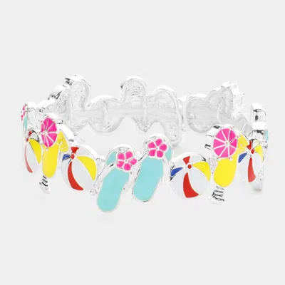Fashnzfab Enamel Flip Flop Ball Cocktail Stretch Bracelet Multi In Multi