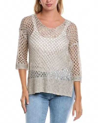 Joseph Ribkoff Open Stitch Sweater With Sequins In Champange In Gray