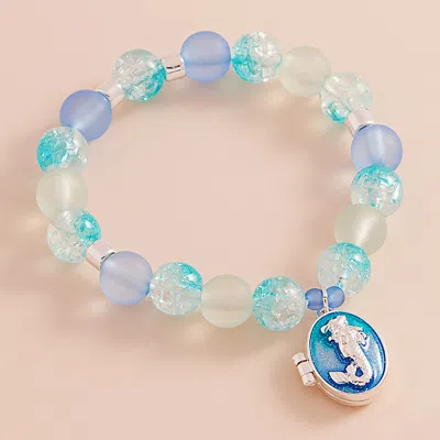 Fashnzfab Enamel Oval Mermaid Locket Charm Beaded Stretch Bracelet Turquoise In Blue
