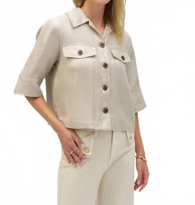 Joseph Ribkoff Foiled Linen Blend Short Sleeve Boxy Jacket In Champagne In Neutral