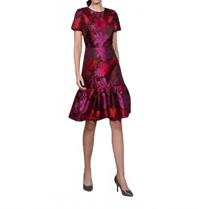 Bigio Collection Jacquard Ruffle Dress In Black,fushia,red In Brown